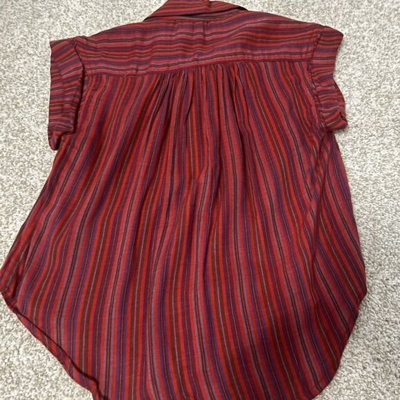 Japna Red Pinstripe Button Down Short Sleeve Blouse XS - Picture 2 of 5